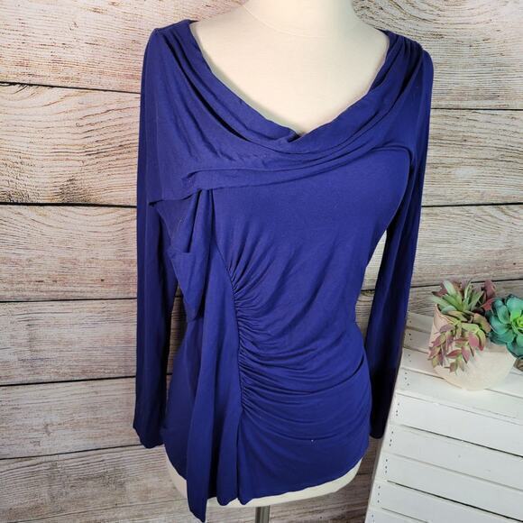 Boston Proper Draped Side Ruched Long Sleeve Top Blue Small - Picture 3 of 7